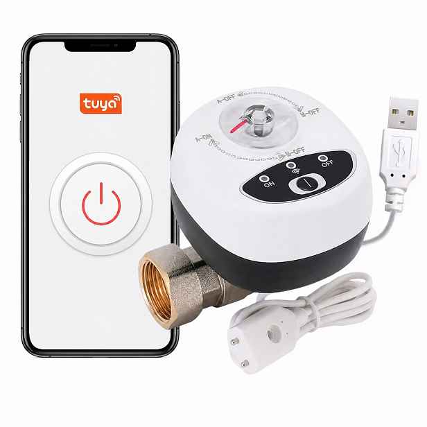 Kulový kohout 1" DN25 mosazný WiFi Tuya Smart Life se senzorem zaplavení