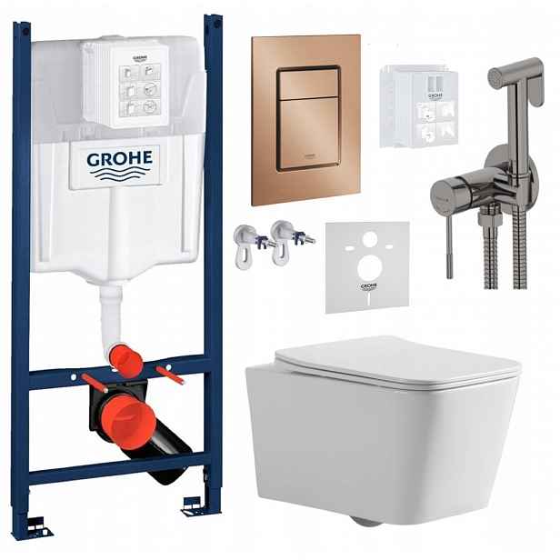 Set Wc Stelaz Grohe Wc Mísa Tornado Tlačítko měď baterie grafit
