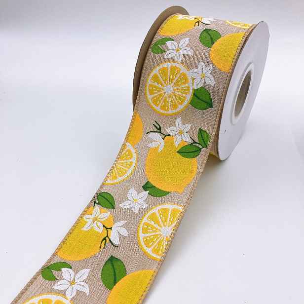 TEMU 10Y/6,3cm/2,5in Jarní série s vzorem citronového prvku, žlutá série háčkované stuhy, stuha na balení dárků, saténová stuha na kytice, DIY ručně