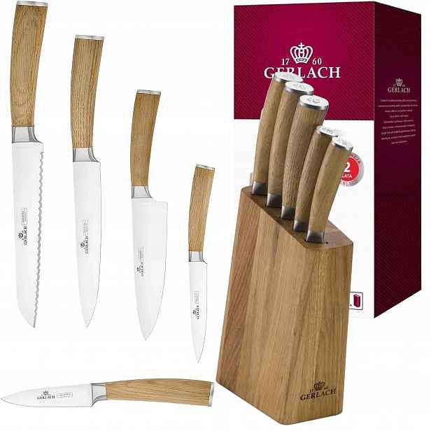 Sada nožů Gerlach Natur 320M 5 ks dubový blok šéf 20 cm X50CrMoV15