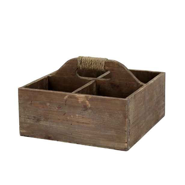 Box s rukojetí a 4 přihrádkami z borovicového dřeva Nature – 24*24*16 cm Chic Antique