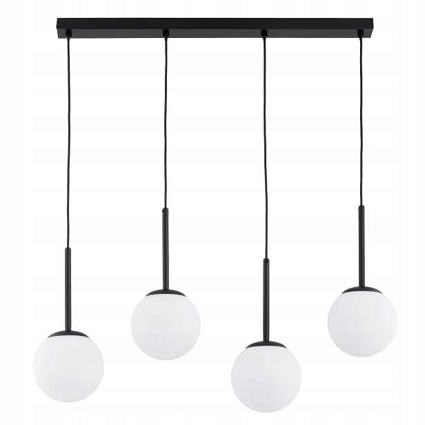 Černá závěsná lampa Lišta Bílé Skleněné Kuličky 4xE14 10W Alfa