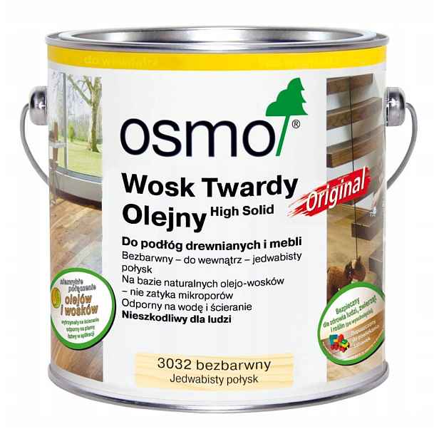 Tvrdý vosk olejový vosk Osmo 3032 bezbarvý, hedvábný lesk na dřevo 0,75 l