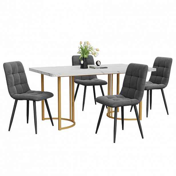 FLIEKS JÍDELNÍ SET MDF 4 Židle Bílý Šedý 140x80cm