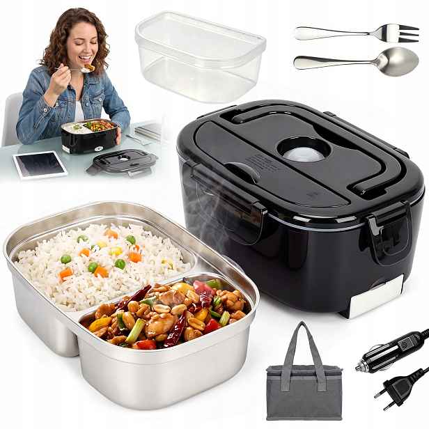 Elektrický ohřívač 3v1 80w Ptc 1,5 l Lunch Box s taškou na přenášení, černý