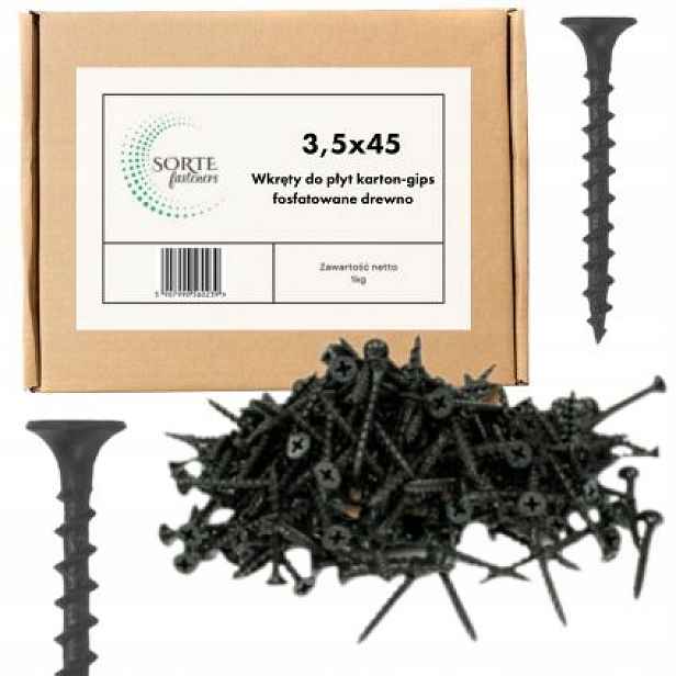 Šroub sádrokartonové desky fosfátované dřevo 3,5x45 10 kg 4480 Sorte Fasteners