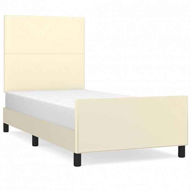 vidaXL Rám postele s čelem krémový 100x200 cm umělá kůže