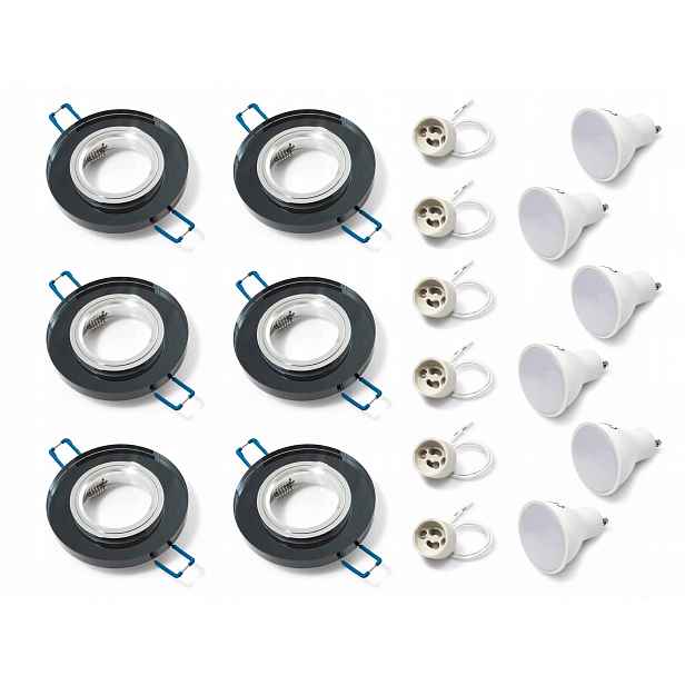 Set 6x Halogenové Svítidlo Pevné Skleněné+ 6x Led Žárovka 5W+ 6x GU10 6000K