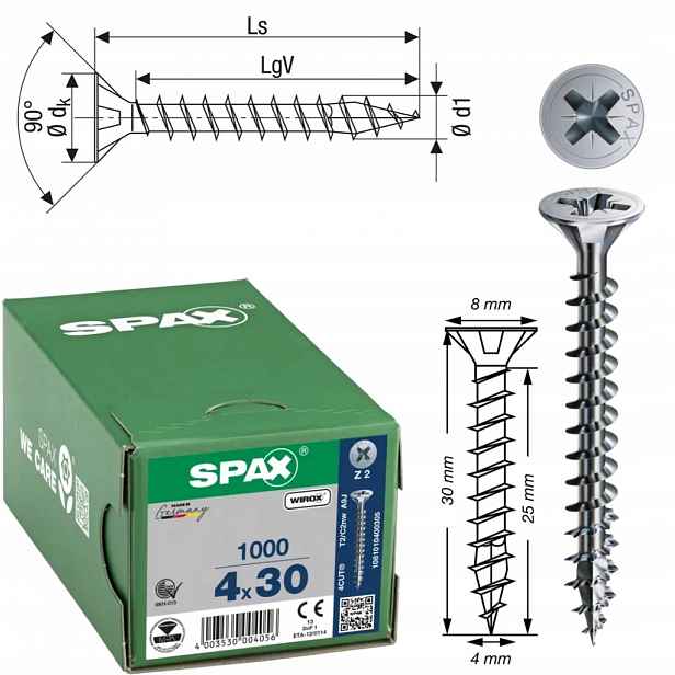 Univerzální šroub Wirox Spax 4 x 30 mm 1000 ks