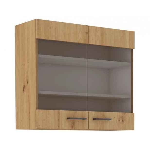 Horní prosklená kuchyňská skříňka Modena, 80 cm, dub artisan