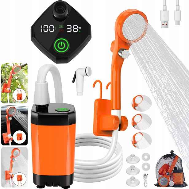Kempingová Turistická Sprcha Usb Elektrická Pumpa Akumulátor Přenosná
