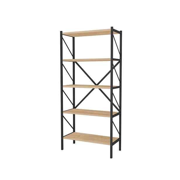 Kovový regál MEBRU 158 cm, černá/dub safírový DOPRODEJ