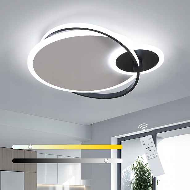 Led Stropní Svítidlo Lustr Černé+bílé Moderní do Obýváku S Dálkovým Ovládáním 38W