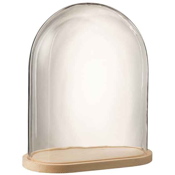 Přírodní dřevěný oválný podnos se skleněným poklopem Bell Jar - 43*23*51 cm J-Line by Jolipa