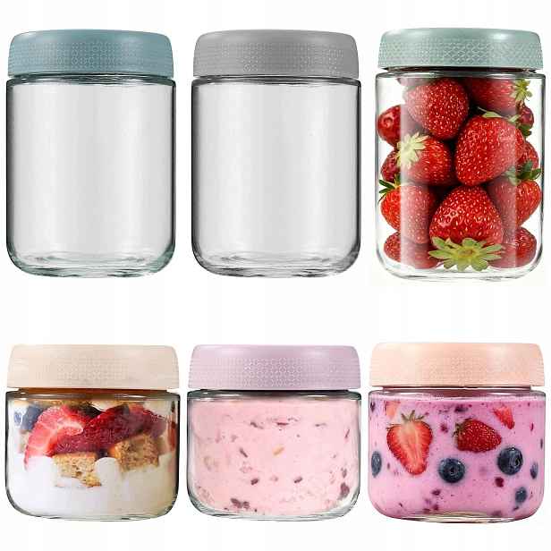 Skleněné skleničky s víčkem, nádobky na ovesnou kaši 6 Kusů 500 300 ml