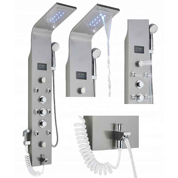 Sprchový panel Led sprcha vodopád hydromasáž displej Stříbrný