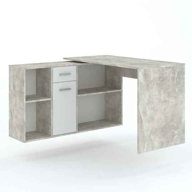 Casarredo Rohový psací stůl MURET - beton/bílá