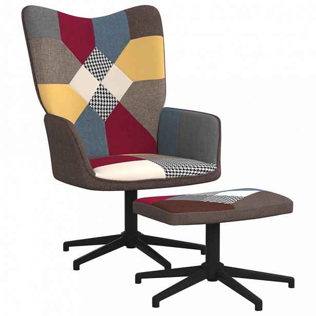 Otočné křeslo s podnožkou patchwork látka / kov