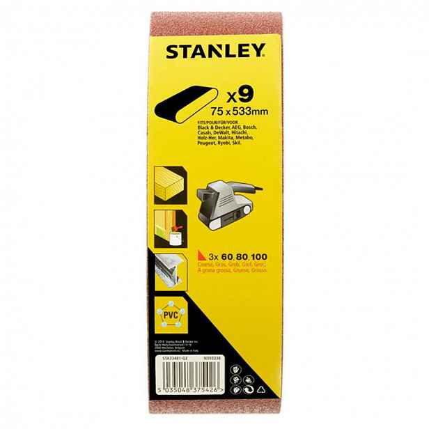 Stanley - 9dílná sada brusných pásů, 75x533 mm STA33481-QZ