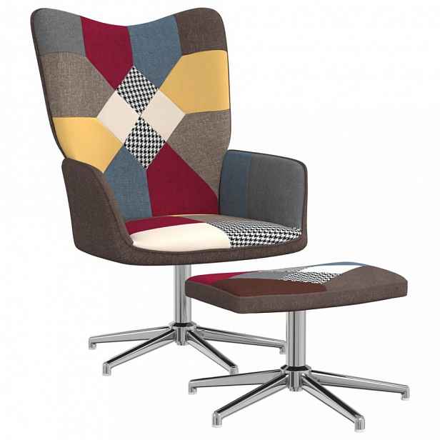 Otočné křeslo s podnožkou patchwork látka / kov Chrom