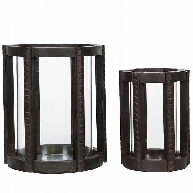 Svícen Tealight Dřevěný Hnědý skleněný do obývacího pokoje domu na balkon 2 ks