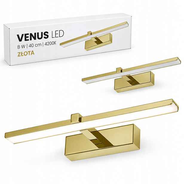 580lm Venus 8W 40cm zlaté Led nástěnné svítidlo nad obraz 4200K IP44 do obývacího pokoje