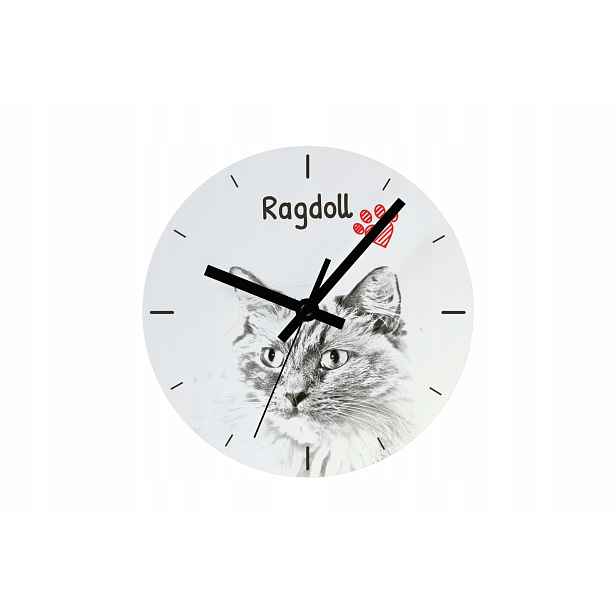 Kočka Ragdoll hodiny s kočkou, závěsné a stojící, personalizace fotografií