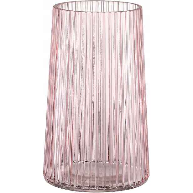 Skleněná Váza Růžová 20 CM, Žebrovaná, Moderní