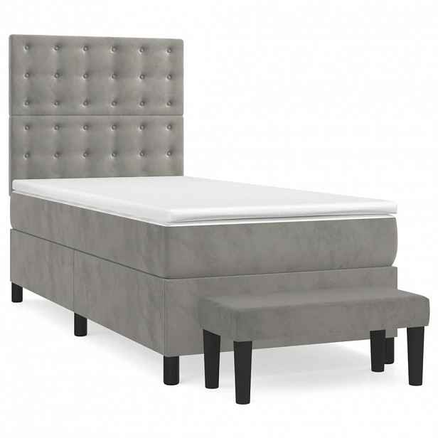vidaXL Box spring postel s matrací světle šedá 90x190 cm samet