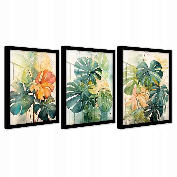 Plakáty Listy Monstera Na Zeď Rám Obrazy Triptych 3 Díly 103x219