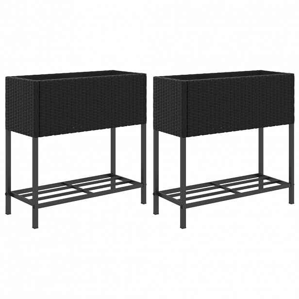 vidaXL Zahradní truhlíky s policí 2 ks černé 70 x 28 x 70 cm