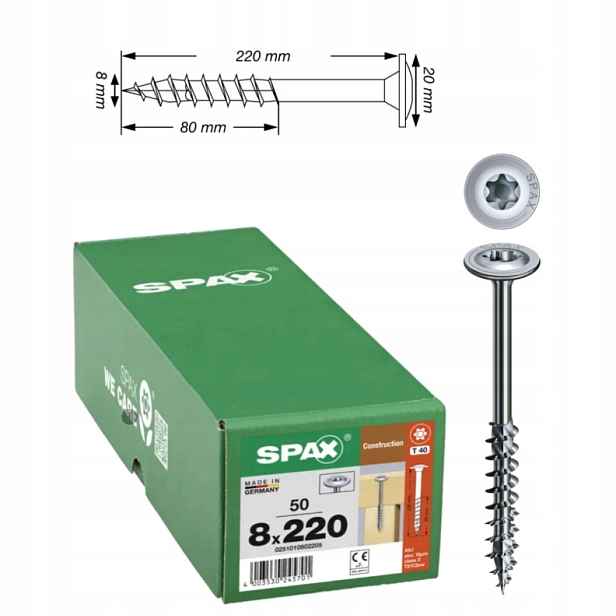 Univerzální vruty Wirox do dřeva Spax 8 x 220 mm 50 ks