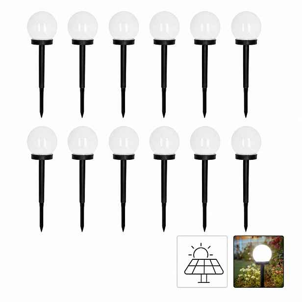 12 x Solární Zahradní Lampa Led Zapichovací kulička Lampička Kula Sloupek 10 cm Terasa