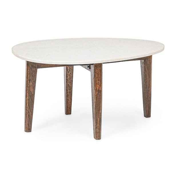 Bílý/v přírodní barvě konferenční stolek s mramorovou deskou  50x70 cm Sylvester – Bizzotto