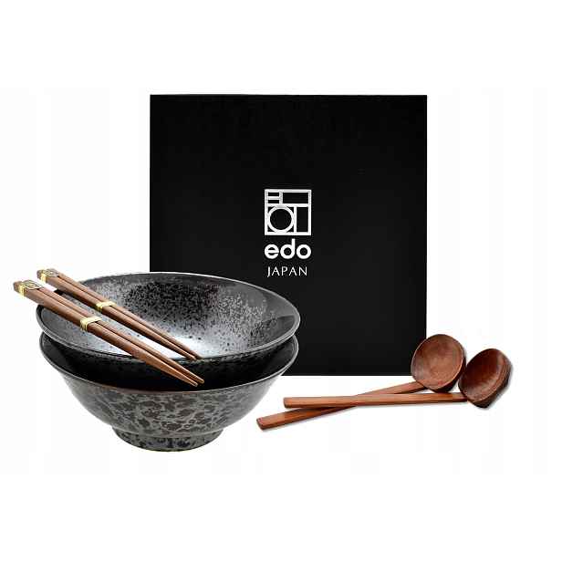 Sada 2 misek s lžícemi a paličkami Ramen Koge 22 cm 1100 ml Box