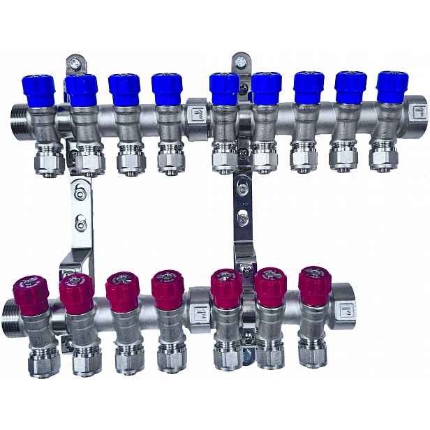 X-home Rozdělovač Pex 1" x 16 mm 9 Obvodů Studené Vody 7 Obvodů Teplé Vody