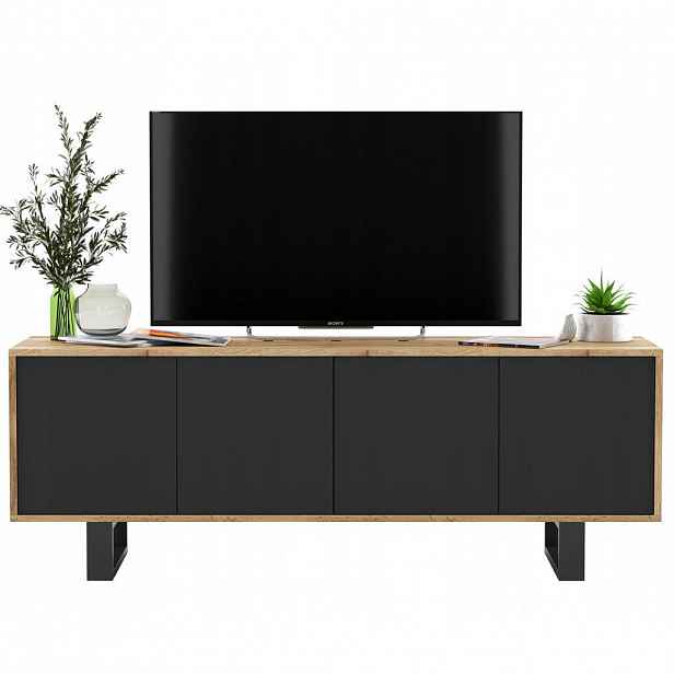 Meble Lindner TV stolek Apollo2 dub Wotan / černá matná 150 cm s kovovými nohami