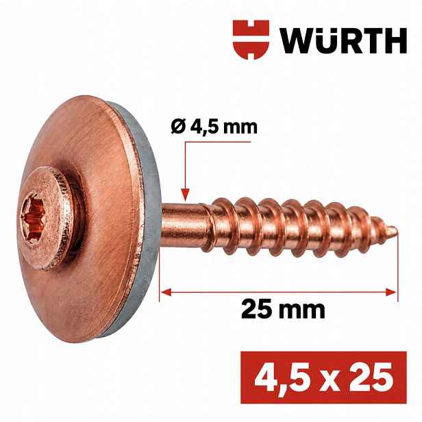 Měděný šroub/A2, AW20 Wurth 4,5 X 25 200 ks