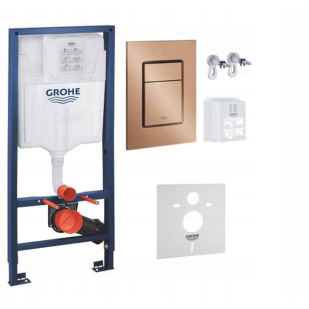 Kompletní podomítkový Wc set – rám Grohe tlačítko kartáčovaná měď