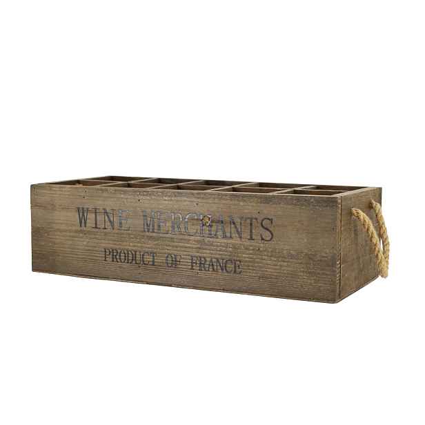 Box s 10 přihrádkami na víno z borovicového dřeva Wine Merchants – 49*21*14 cm Chic Antique