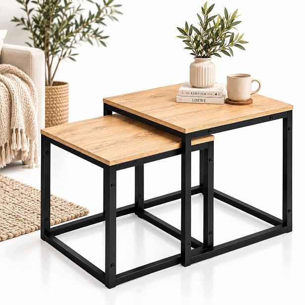 Kávový stolek 2v1 Dřevěný Loft Industriální lavice