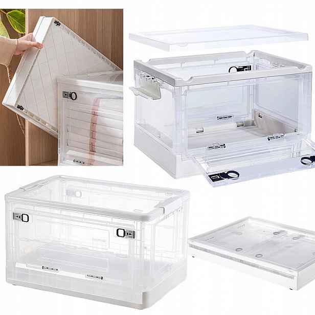 Skládací Plastový Box Organizér Na Kolečkách Do Skříně, Velký, 56L