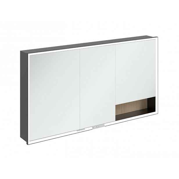 Villeroy & Boch My View+ - Zrcadlová skříňka s LED osvětlením 140x75x17 cm, 3 dvířka, Nordic Oak/matná černá B48214VJ