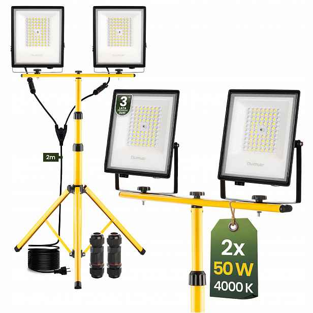 Led reflektor Halogen Lampa 2x 50W Pracovní Stavební Stativ Přenosný