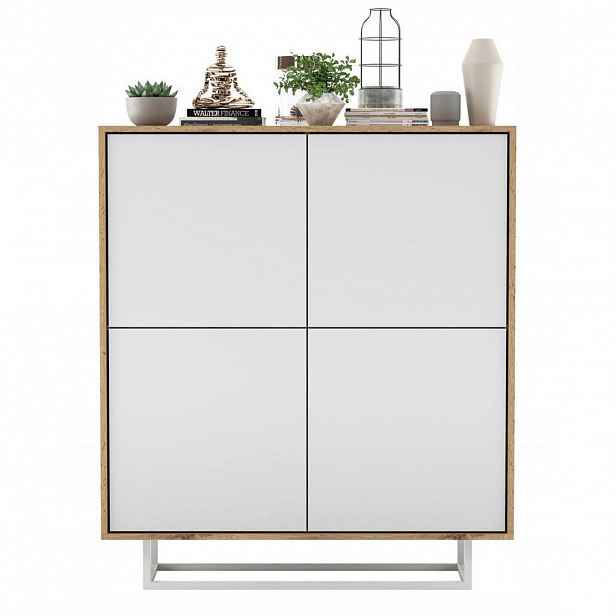 Meble Lindner KOMODA Apollo 4D dub Wotan / bílá matná 113 cm s kovovým rámem