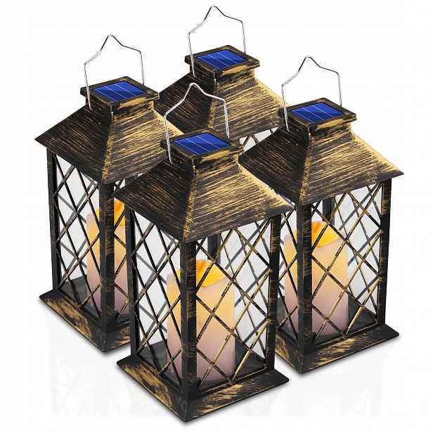 4x Solární zahradní Led lampa Lampion Závěsná lampa Hřbitovní Svíčka
