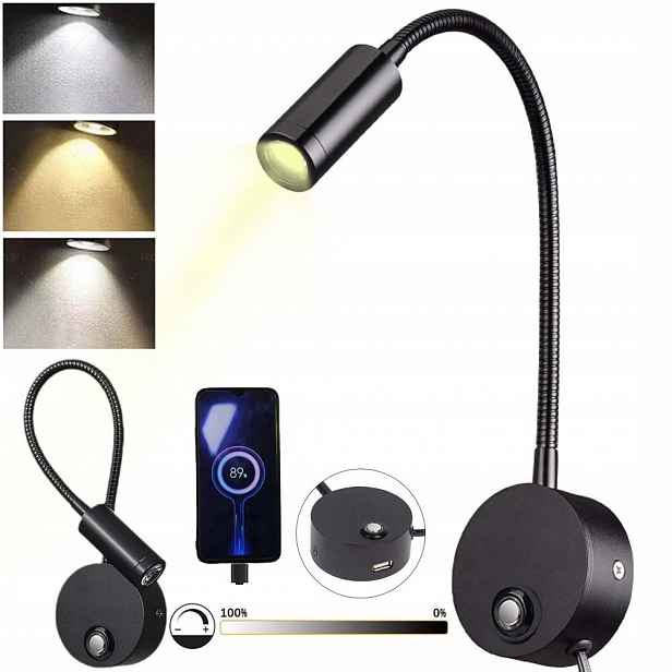 Led Nástěnné Svítidlo Na Čtení, Noční Lampa Do Ložnice S Noční Spínačem 3W