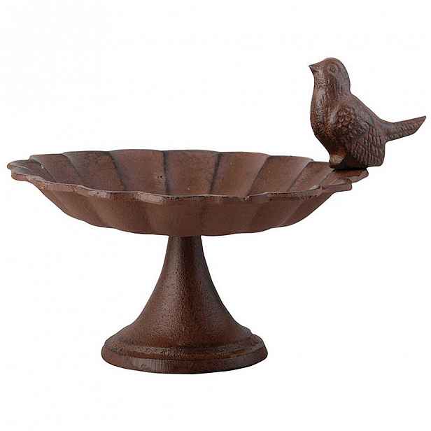 Litinové pítko s ptáčkem na nízké podnožce Esschert Design, šířka 19,2 cm
