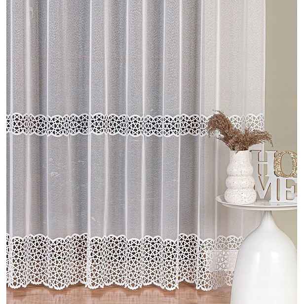 Mg markýzová záclona premium 6046 bílá s guipurou 250 x 250 cm Šitá S Páskou
