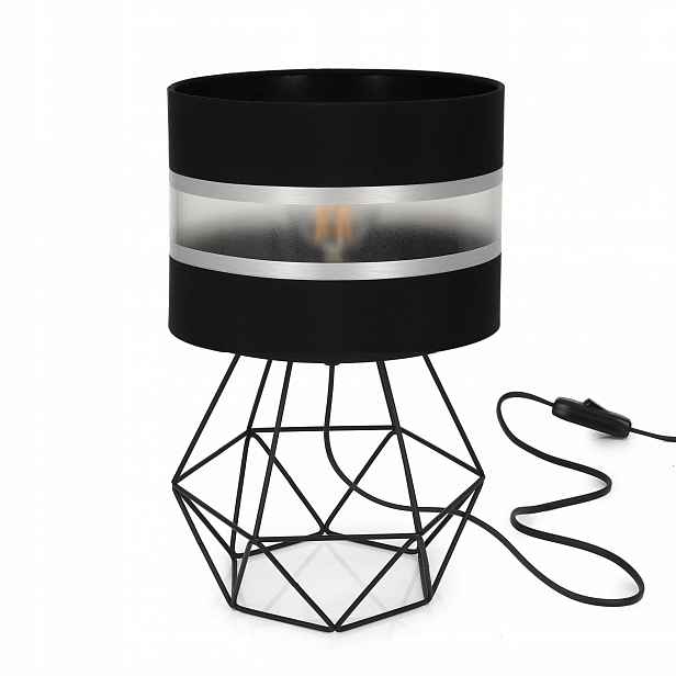 Noční Lampa Stolní Diamantová Se Stínítkem, Pásy Stříbro E27